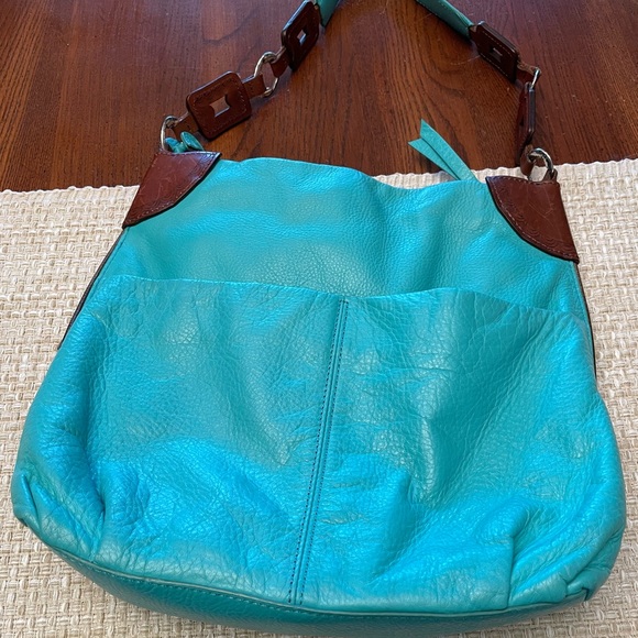 Vintage Turquoise Leather Brighton Hobo Bag With Heart Charm - Picture 5 of 6